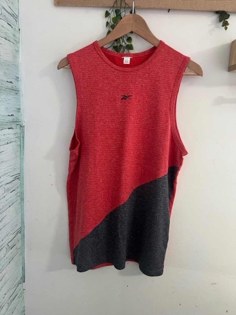 Reebok Red and Charcoal Diagonal Muscle Tank